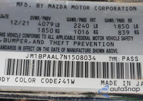 2022 Mazda 3 2.5 S from USA, damaged, VIN JM1BPAAL7N1508034